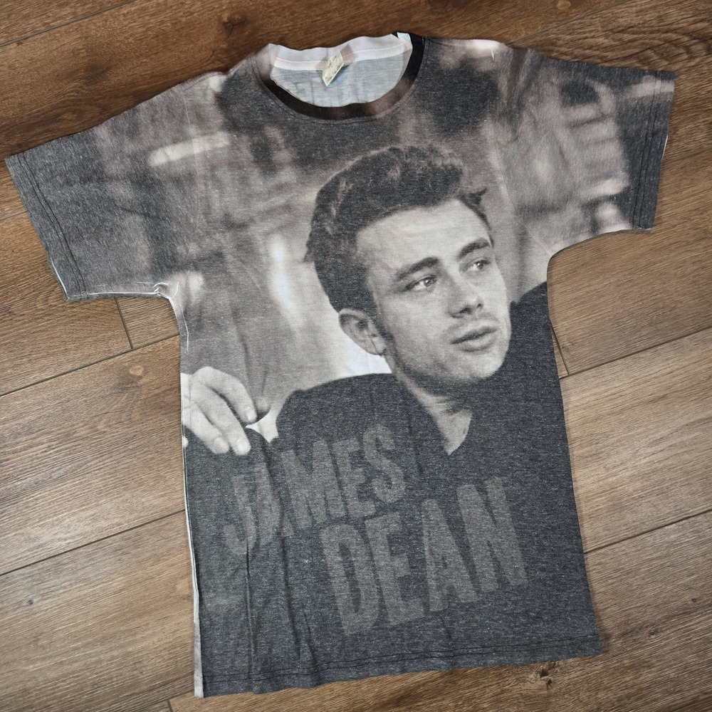 Vintage 90s James Dean Logo Vision AOP T Shirt Small USA Made Movie Actor